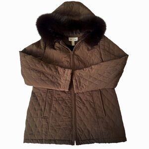 ORVIS Women’s Fox Fur Trim Quilted Hooded Jacket
